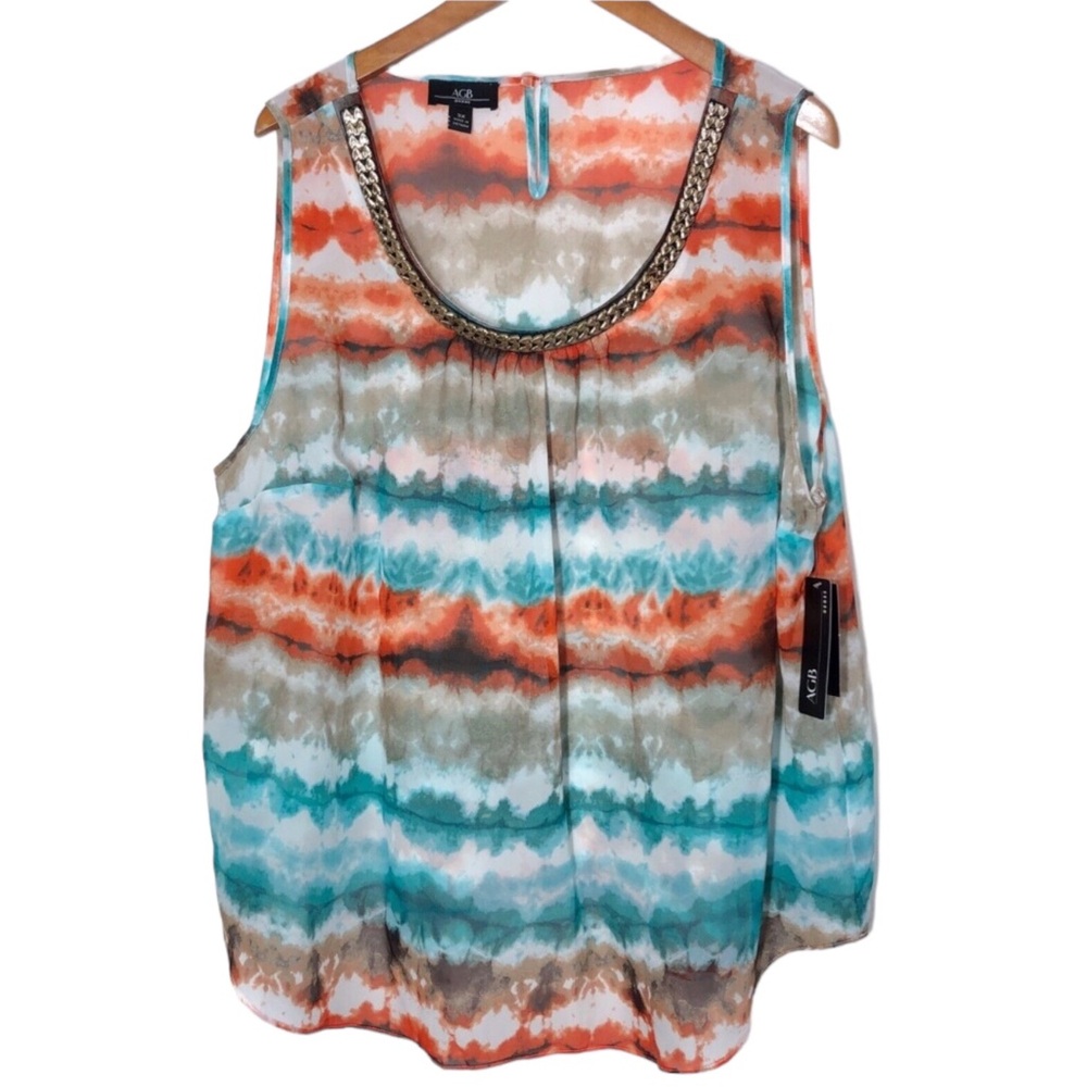 NWT AGB Woman Sheer Tie Dye Tank Top with Metal Heart Trim Size 3X